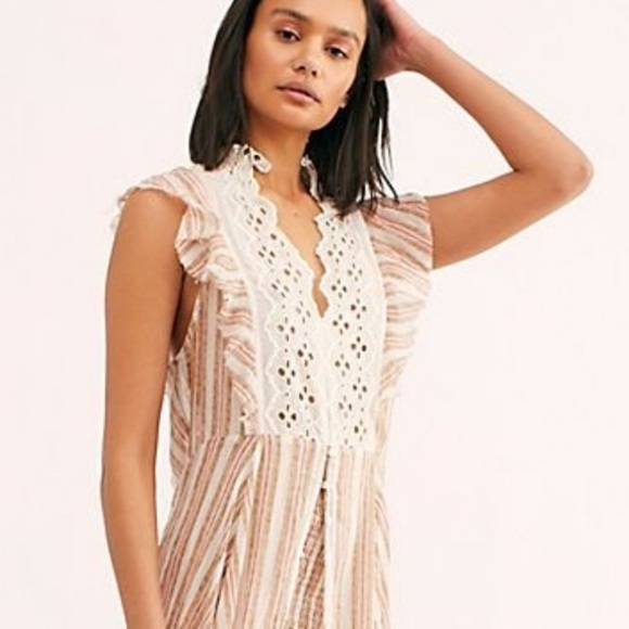 Free People One Caraway Stripe Maxi Dress Black Purple Cream Eyelet Lace Size M - Picture 4 of 16